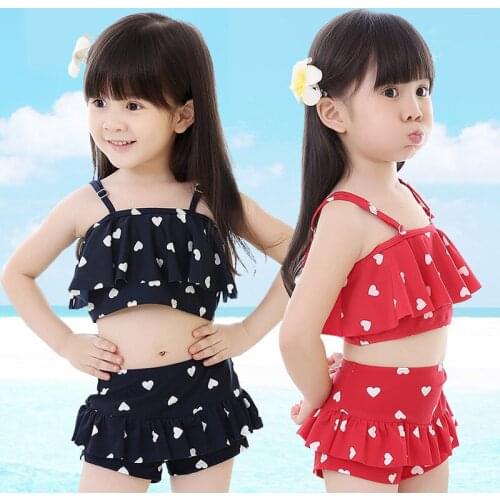 Summer new Childrens swimsuit girls lovely split hot spring student Korean fashion cute Two Pieces swimming suit for girls