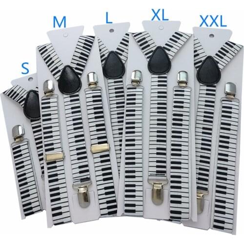 Adult Kids Piano Print Suspenders 3 Clip-on Y-Back Braces Elastic Adjustable Men Woman Boys Girls Braces For Party Wedding Gift