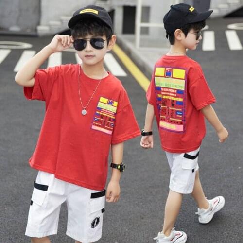 Red White Spring Summer Kids Clothes Suit Baby Boys T-Shirt+ Shorts 2pcs/Set Kids Teenage Top Sport Childrens Day Gift Formal