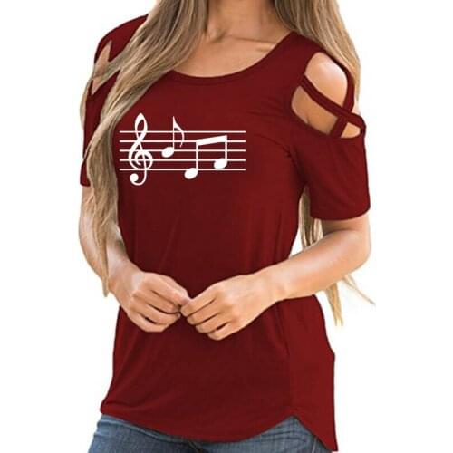 Artist Teacher Music Lover Gift Music Note Shirt Female Harajuku Off Shoulder T-Shirt Women Graphic Hollow Femme Tops