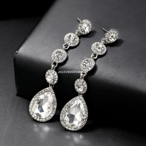 Crystal Earrings Pendant Luxury Jewelry Women Charm Fashion Long Dangle Wedding Dropship