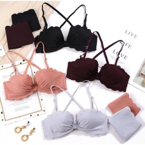 Sexy Women Underwear Push up Bra Set Cotton Brassiere Deep V Bra and Panty Sets Half Cup Bow Lingerie Female Sets