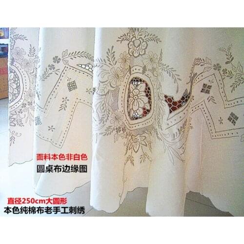 Cotton round table cloth 250cm in diameter old handmade embroidery classic American and old embroidery clearance