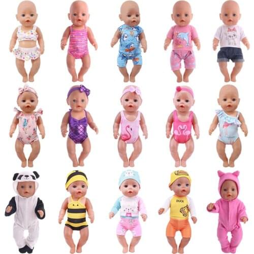 2021 Doll Clothes Unicorns Flamingo Panda Swimsuits Fit 18 Inch American&43 Cm Baby New Born Doll Generation ChristmasGirl`S Toy