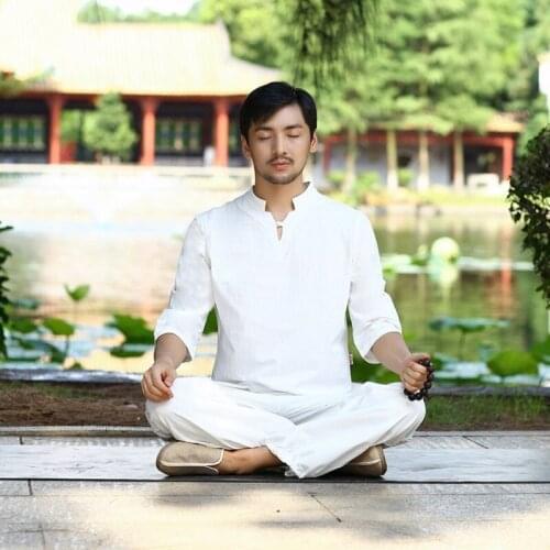 Summer Loose Fit Vintage Meditation Kung Fu Tracksuit Men Breathable Cotton Linen 2pcs Jogging Set Casual Outfits Clothes Suits