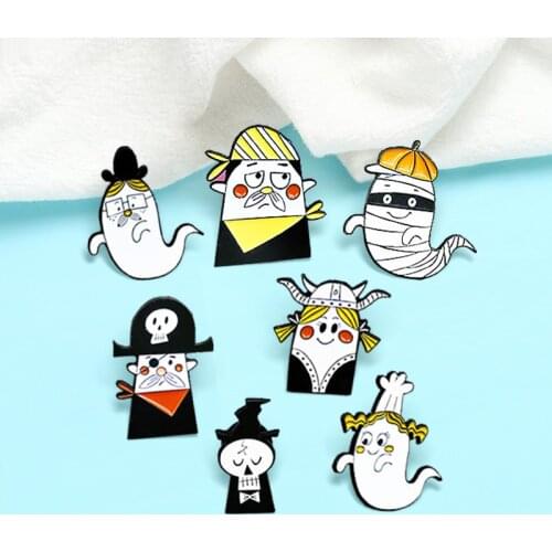 Cute Ghost Skeleton Brooches Vikings Pirate mummy Ghost Series Enamel Pin Badges Cartoon Specter Jewelry Gift for Kids Friends