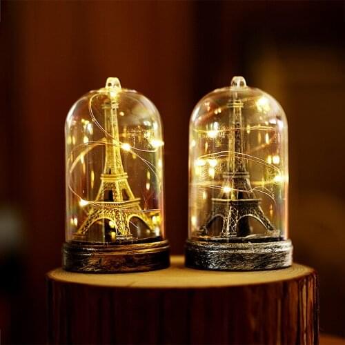 Mini Creative Retro Paris Eiffel Tower LED Light Display Students Room Decor Cabinet Decoration Gift Lighting Crafts Props