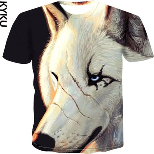 KYKU new Summer fashion T-shirt Men Streetwear Round Neck Short Sleeve Tees Funny Animal Male Clothes Casual Wolf 3D Print Tops