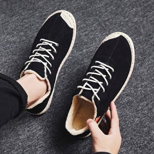 Men Casual Shoes with Fur Sneakers Winter Flat Fisherman Shoes Man Espadrilles Fashion Comfort Driving Shoes Light Warm Footwear