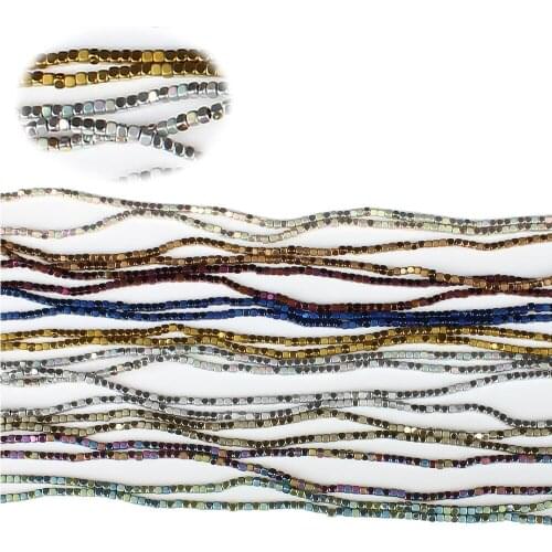 Natural Stone 1~3mm Colorful Plating Hematite Square Cube Beads Fashion Jewelry Making DIY Necklace Bracelet Earring Accessories