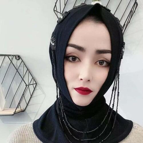 Noblest Women Lady Muslim Handcarfted Beading Hijab Islamic Scarf Arab Shawls Turban Headwear Wear Directly