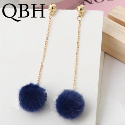 New Fashion Soft Fur Ball PomPom Earrings For Women Pink/White/Black Statement Long Tassel Gold Plush Hair Drop Brincos