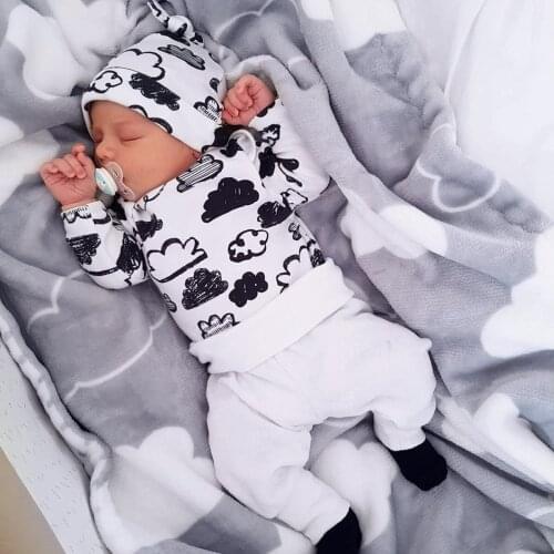 Baby Boy Clothes 2021 Autumn Girl Clothing Sets Newborn Cotton Printed Infant Cloud Long Sleeve Top+Hat+Sports Pants 3pcs Set