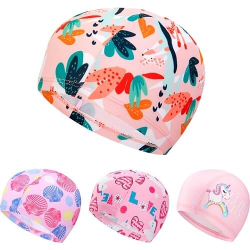 2-12T Kids Elastic Swimming Cap Boys Girls Print Swim Beanies Swimwear Hat Toddler Kids Cartoon Print Swimming Accessories