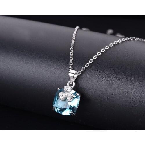 SL Blue Topaz Pendant For Women gemstone 925 Sterling Silver Fine Jewelry for Chrismals December Birthday Best Gift
