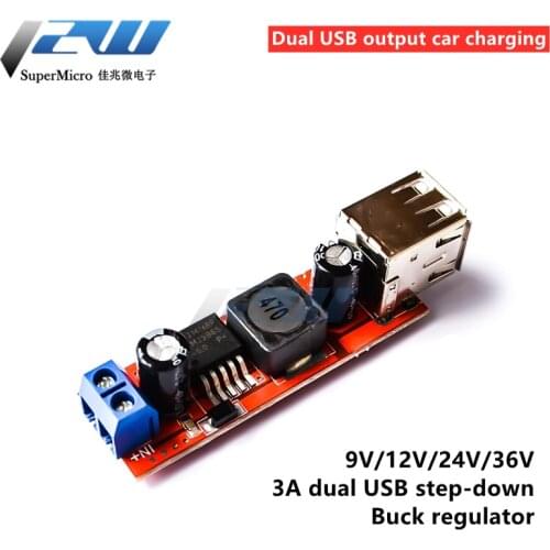 Vehicle Charger Dual USB Charge Step-Down Converter Module 6V-40V to 5V 3A Dual USB LM2596 Step-Down Converter Module