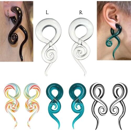 Pair High Qaulity Glass ear Spiral taper Hand Made Ear twist stretcher Earring Gauges Expander Stretcher Piercing body Jewelry