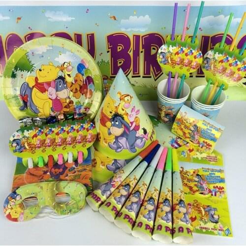 10styles Winnie the Pooh Kids Birthday Party Decorations Supplies Paper Plates Cups Napkins Disposable Tableware Shower Kids
