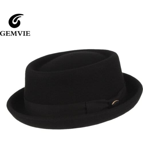 GEMVIE Men Women 100% Wool Felt Crushable Porkpie Fedora Hat Vintage Curved Brim Pork Pie Wool Hat Autumn Winter