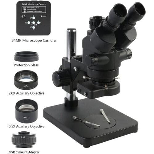 Simul Focal Continuous Zoom 3.5X-90X Trinocular Stereo Microscope 1080P 34MP HDMI USB TF Video Camera 144 LED Ring Light