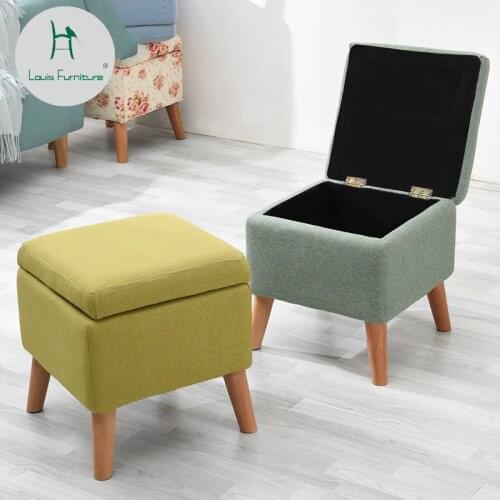 Louis Fashion Stools Ottomans Solid Wood Shoes Living Room Storage Minimalist Creative Fabric Sofa Modern