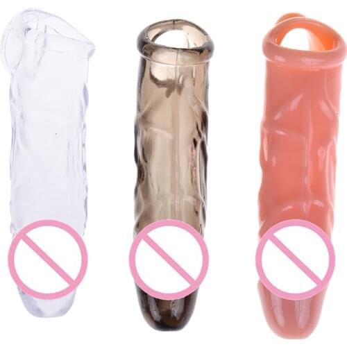 2PCS/1PCS Male Penis Extender Enlargement Reusable Condoms For Men Adult Lasting Product Penis Ring Cock Ring Penis Sleeve Toy