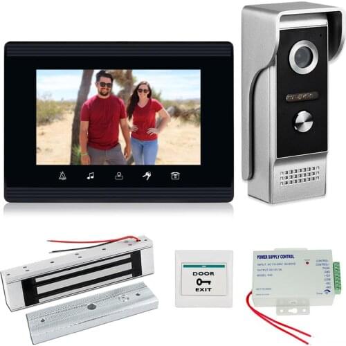 7 Inch Video doorbell System Wired video door phone intercom Kit with Electric Lock+Power Supply, Tow way intercom, Unlock