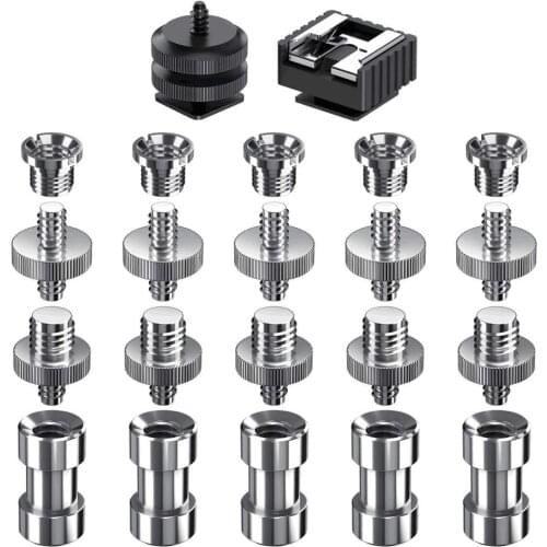 Camera Screw, 22 Pcs 1/4 Inch and 3/8 Inch Converter Threaded Screws Adapter Mount Camera Hot Shoe Mount to 1/4 Set for Camera/T