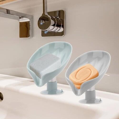 Leaf Shaped Soap Box Bathroom Drain Rack Soap Holder Perforated Free Shower Sponge Storage Plate Bathroom Accessorie Gadgets