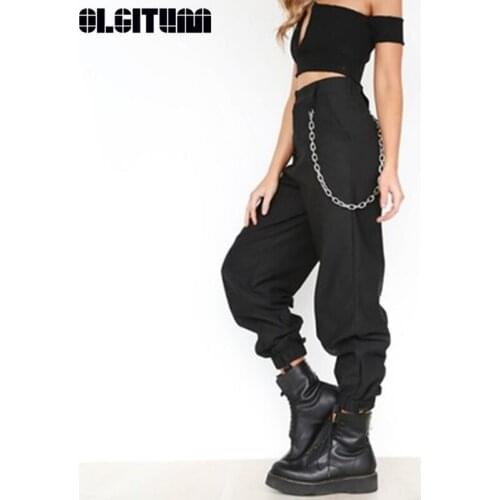 Gothic Harajuku Zipper Street Style Ladies Casual Harem Pants Chain Solid Color Personality Trousers Cool Fashion Hip-hop Pants