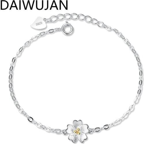 DAIWUJAN Fresh 925 Sterling Silver Flower Bracelets For Women Girls Simple Handmade Couples Chain Birthday Wedding Accessories