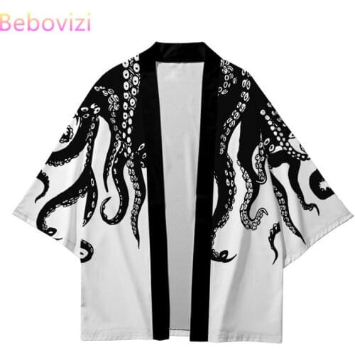 Plus Size XXS-6XL Octopus Print Loose Japanese Streetwear Cardigan Women Men Harajuku Haori Kimono Cosplay Top Shirts Yukata