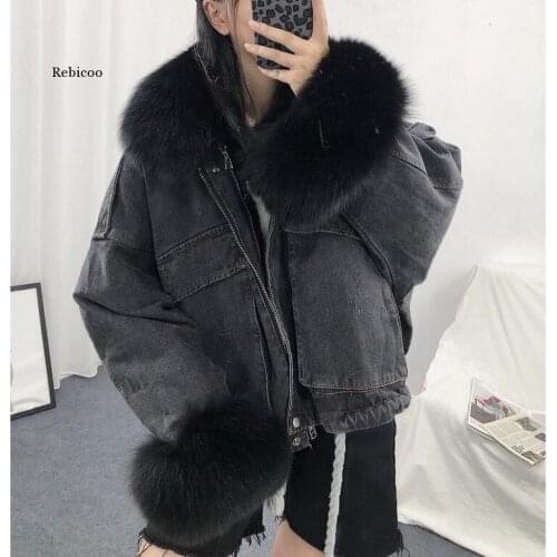 Winter Loose Denim Jacket Warm Jean Coat Women Oversized Fur Collar Plus Velvet Padded Jackets Cotton Thick Warm Coats Clothing