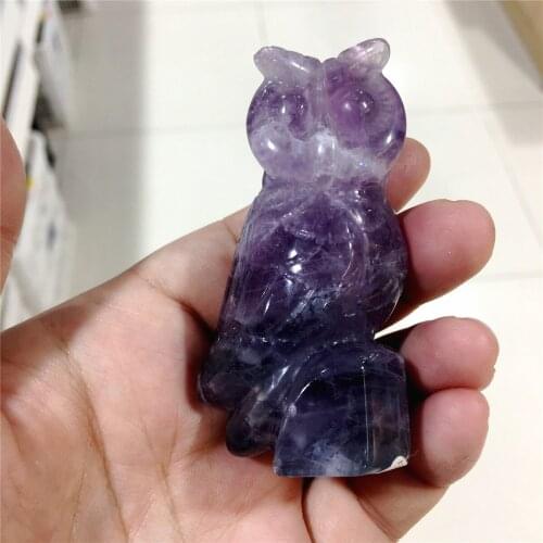 1pcs Beautiful 7 color fluorite crystal hand carved cute animal owl home decoration energy crystal Christmas gift