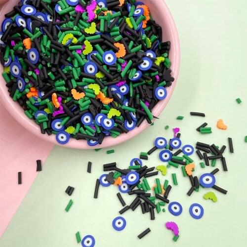 100g/lot Mixed Blue Eyes Bat Clay Slices Poymer Sprinkles for Crafts Making Halloween Decoration DIY Slime Filler Accessories