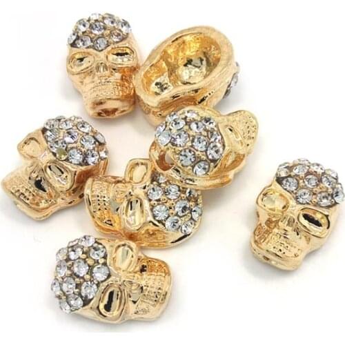 Free shipping 20pcs 16x11mm gold plated rhinestone skull shape alloy jewelry connectors for bracelet & necklace DIY