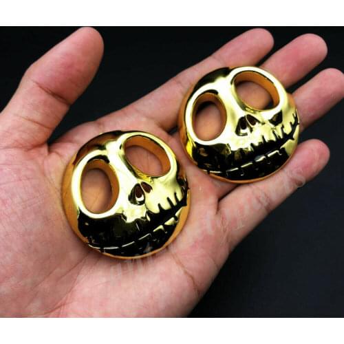 2x Gold Jack Skellington Skull Pumpkin Face Car Emblem Badge Motorcycle Sticker