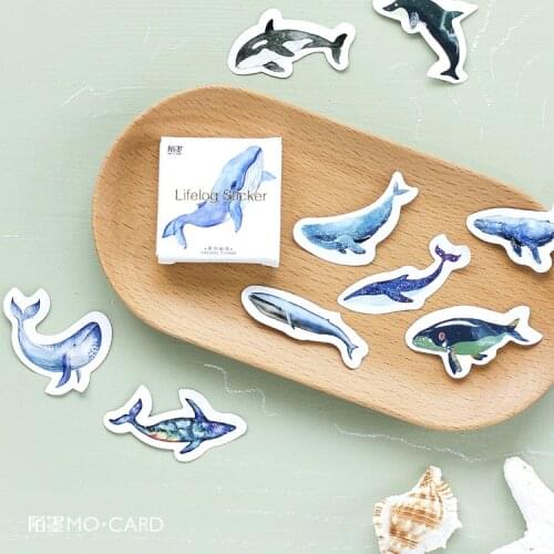 45 Pcs Blue Whales Small Scrapbooks Laptop Stickers Boxed Kawaii Cute Stickers For Diy Scrapbooking Diary Album