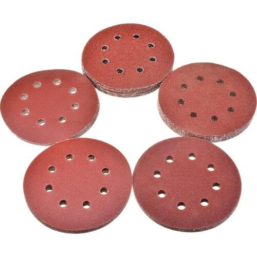 50pcs Hook Loop Sanding paper with 8 Hole Sand Pads Set 40 60 80 120 240 Grit Sander Disc Abrasives for Polish Machine