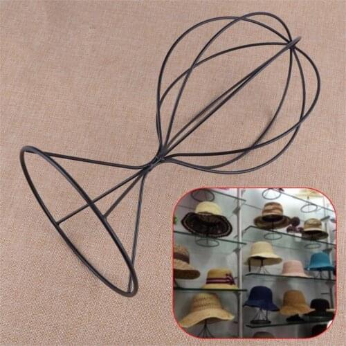 Black Vintage Metal Wire Counter Hat Display Rack Cap Holder Wig Storage Stand Hanger Freestanding Hat Wig Display