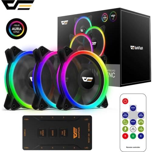 DarkFlash DR12 Pro Computer PC Case Fan 120mm RGB LED Quiet Remote Speed adjust AURA SYNC Computer Cooler Cooling RGB Case Fans