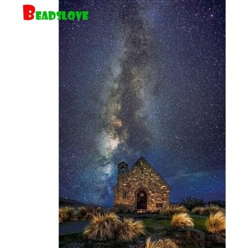 DIY 5D Diamond Painting Starry sky in New Zealand town full Square round diamond Cross Stitch Mosaic Rhinestone Decor Picture