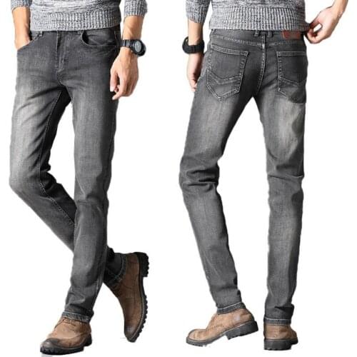 Men Gray Jeans Straight Fit Denim Jeans Pants Good Quality Male Four Seasons Casual Long Jeans Stretch Casual Denim Jeans 40