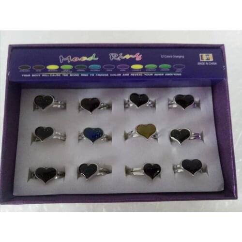 Heart mood ring change color ring mix size changes color to the temperature of your blood 48pcs/lot