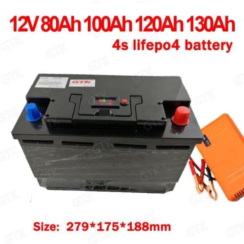 GTK lithium 12V 12.8v 120AH 100Ah 80Ah 130Ah lifepo4 battery deep cycle for 1200W boat inverter subwoofer golf cart +10A Charger
