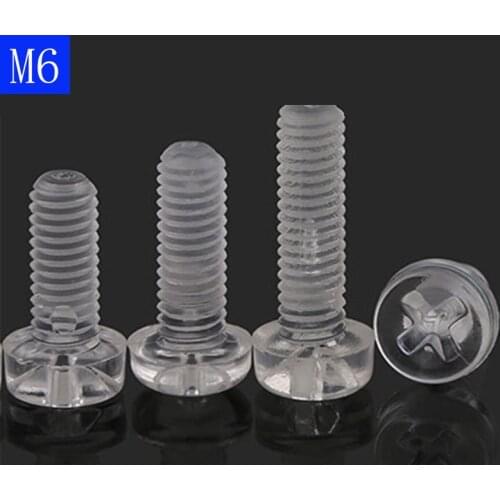 M6 x1.0 6mm Nylon Pan Round Head Phillips Screws Plastic Machine Screws Clear Bolts