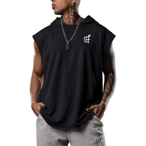 Mens Sleeveless Hooded Tank Tops Summer Gym Stringer Bodybuilding Fitness Sport Workout Singlet Loose Vest Hoodie Tank Top