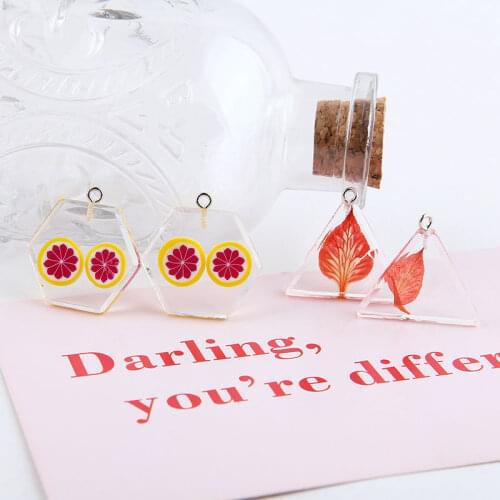 New Resin Charms 30pcs/Lot Transparent Colorful Fruit Leaf Pendant Charms Fit Girls Earring Necklace Bracelet Phone Chain Charm