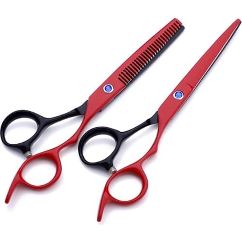 Professional japan 6cr 6 '' red&black hair scissors cutting barber makas haircut scissor thinning shears hairdressing scissors