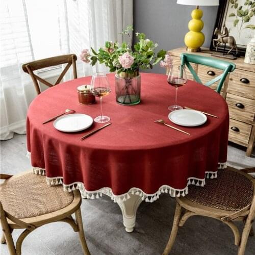 Solid Waterproof Table Cloth With Tassel Kitchen Round Wedding Dining Tablecloth Coffee Tea Lace Table Cover Home Decoration